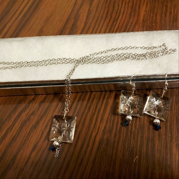 Upcycled Vintage Chandelier Glass & Swarovski Necklace & Earrings Set - Picture 2 of 4